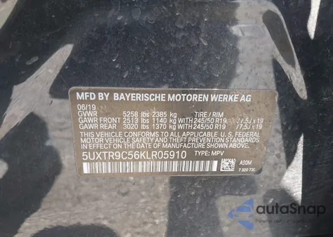 2019 BMW X3 xDrive30I z USA, uszkodzony, nr VIN 5UXTR9C56KLR05910